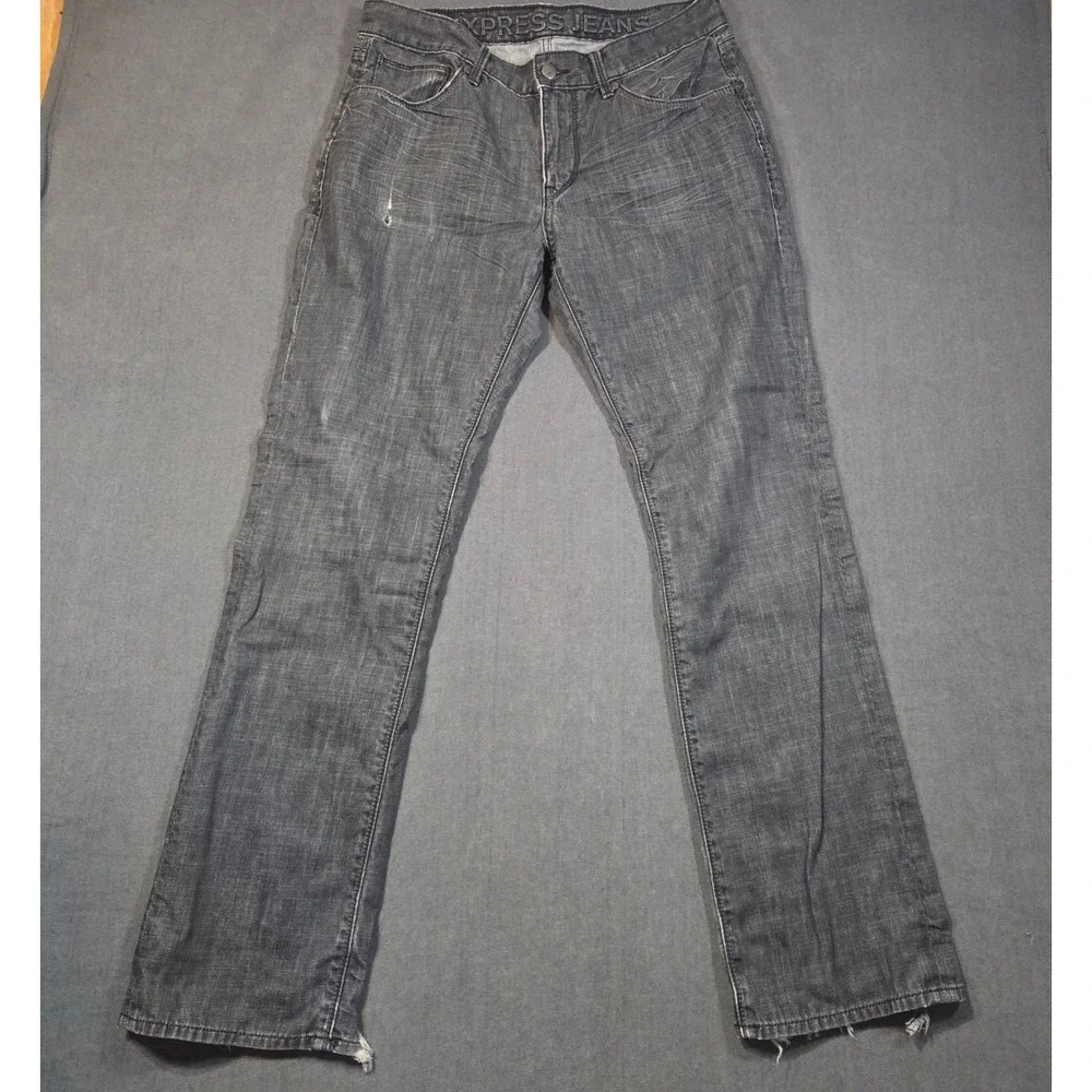 Express Rocco Jeans Mens 33x32 Black Slim Fit Low Rise Straight Leg Distressed